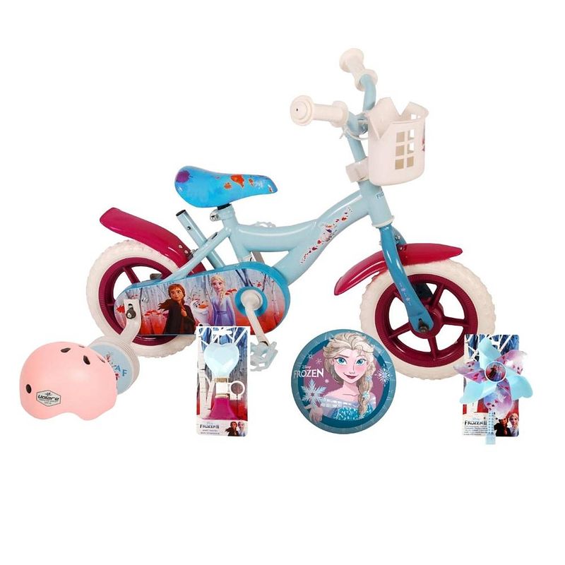 Foto van Volare kinderfiets woezel & pip - 10 inch - blauw/paars - doortrapper - met fietshelm & accessoires