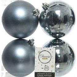 Foto van 4x kunststof kerstballen glanzend/mat grijsblauw 10 cm kerstboom versiering/decoratie - kerstbal