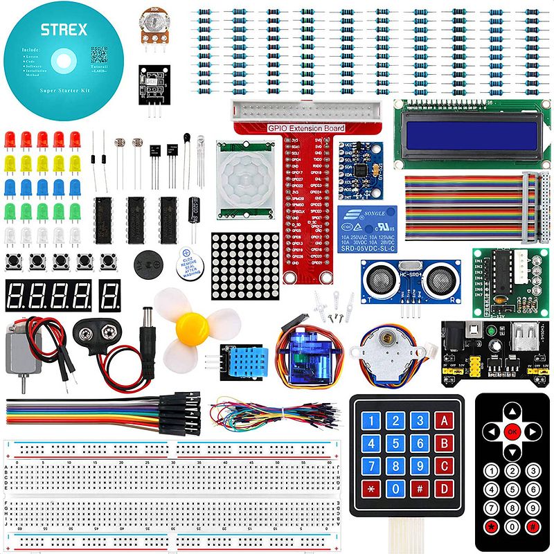 Foto van Strex starter kit geschikt voor raspberry pi - 189 delig - pi3 & pi4 - gpio / afstandsbediening / motor / lcd display /
