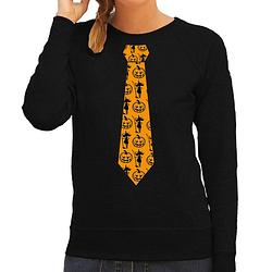 Foto van Halloween thema verkleed sweater / trui heks en pompoen stropdas zwart voor dames xl - feesttruien