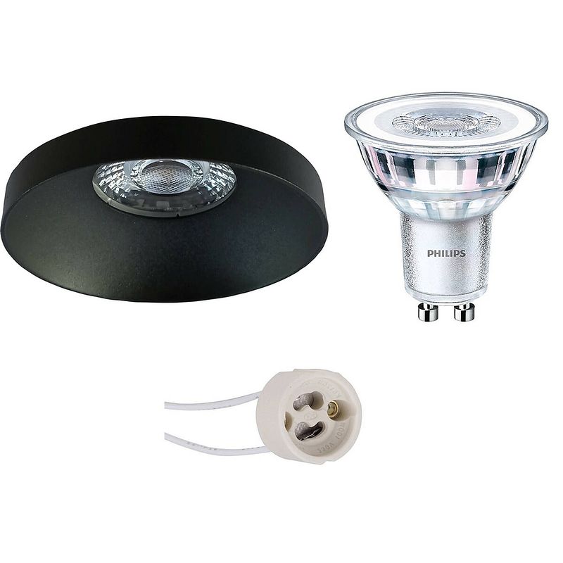 Foto van Led spot set - pragmi vrito pro - gu10 fitting - inbouw rond - mat zwart - ø82mm - philips - corepro 840 36d - 5w -