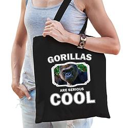 Foto van Katoenen tasje gorillas are serious cool zwart - gorilla apen/ stoere gorilla cadeau tas - feest boodschappentassen