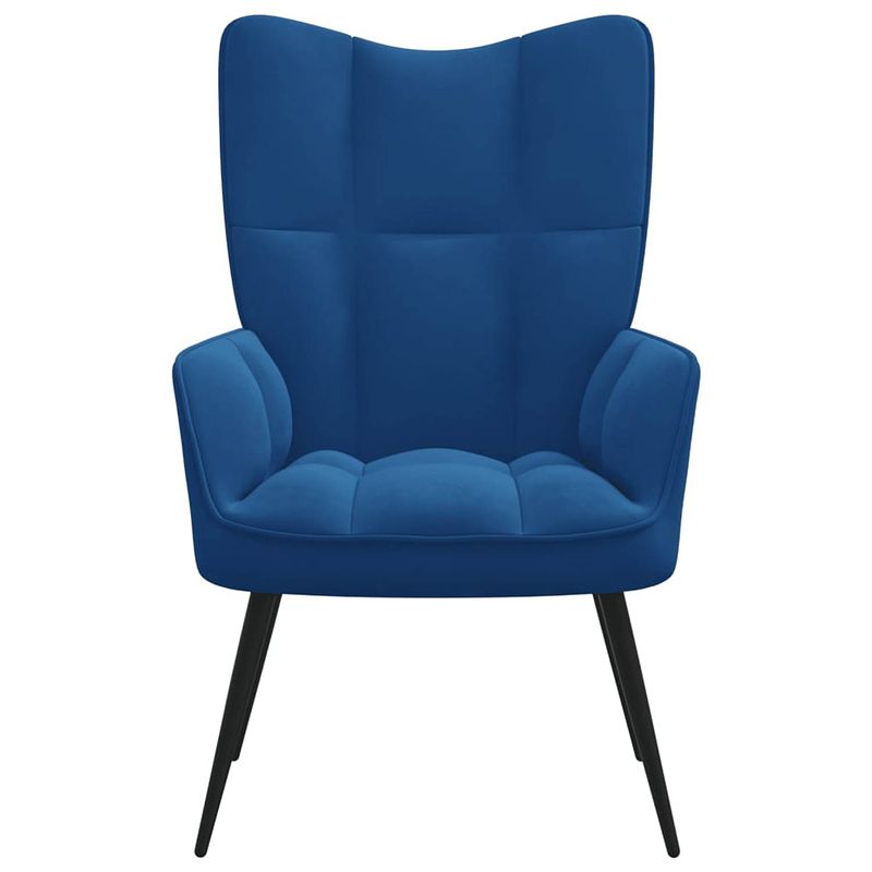 Foto van The living store relaxstoel blokpatroon - 61x70x96.5 cm - blauw - fluweel en staal