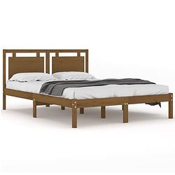 Foto van The living store bed vuren hout - grenenhout - 205.5 x 125.5 x 31 cm - honingbruin