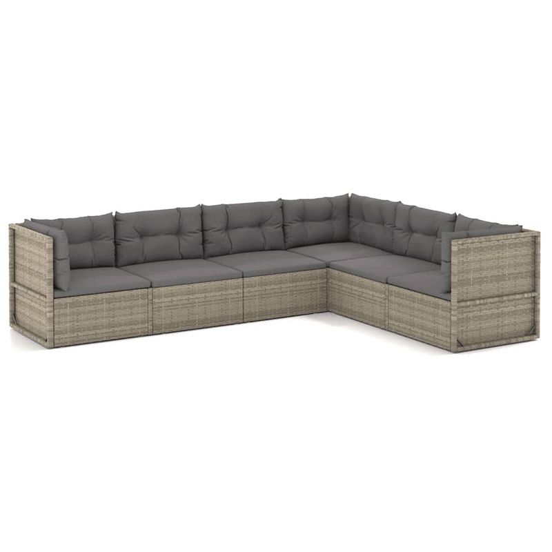 Foto van Vidaxl 6-delige loungeset met kussens poly rattan grijs