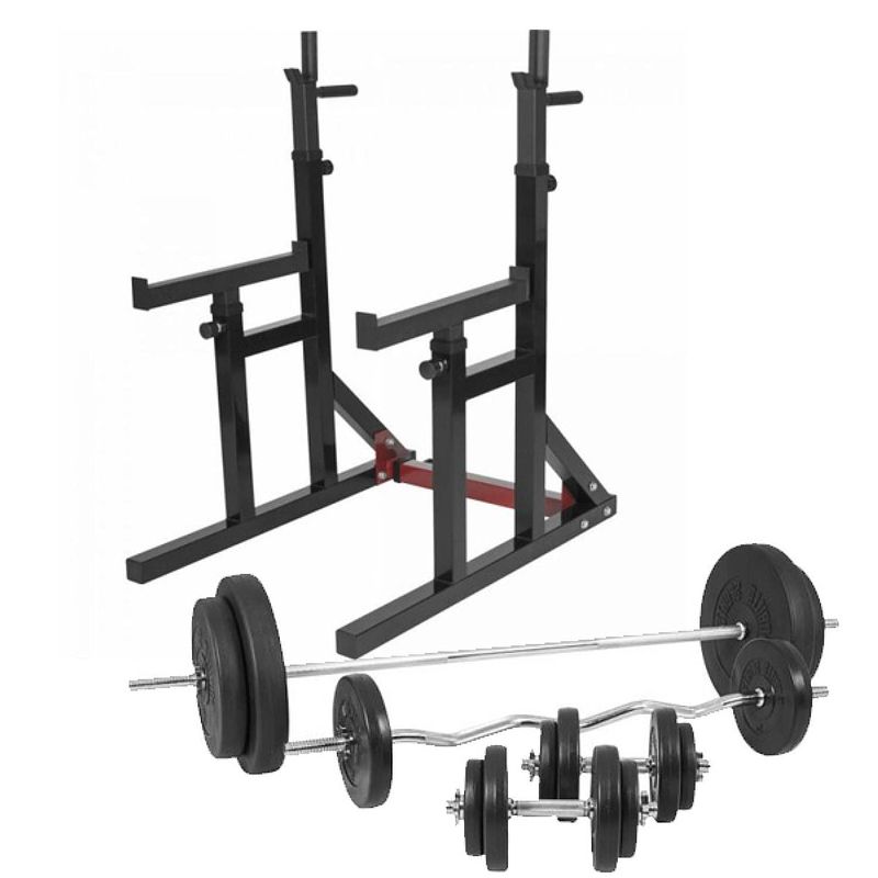 Foto van Gorilla sports multi squat rack met 100 kg halterset kunststof