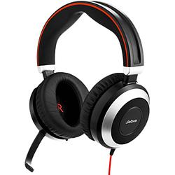 Foto van Jabra evolve 80 ms on ear headset kabel telefoon stereo zwart ruisonderdrukking (microfoon) indicator voor batterijstatus, microfoon uitschakelbaar (mute)