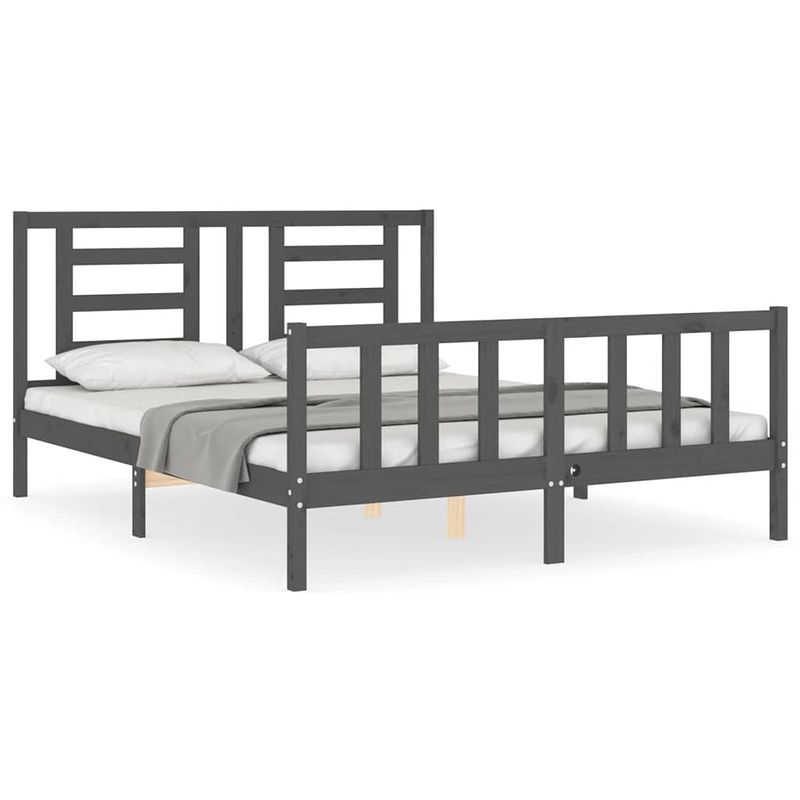 Foto van The living store bedframe grenenhout - grijs - 205.5 x 155.5 x 100 cm - 150 x 200 cm - montage vereist