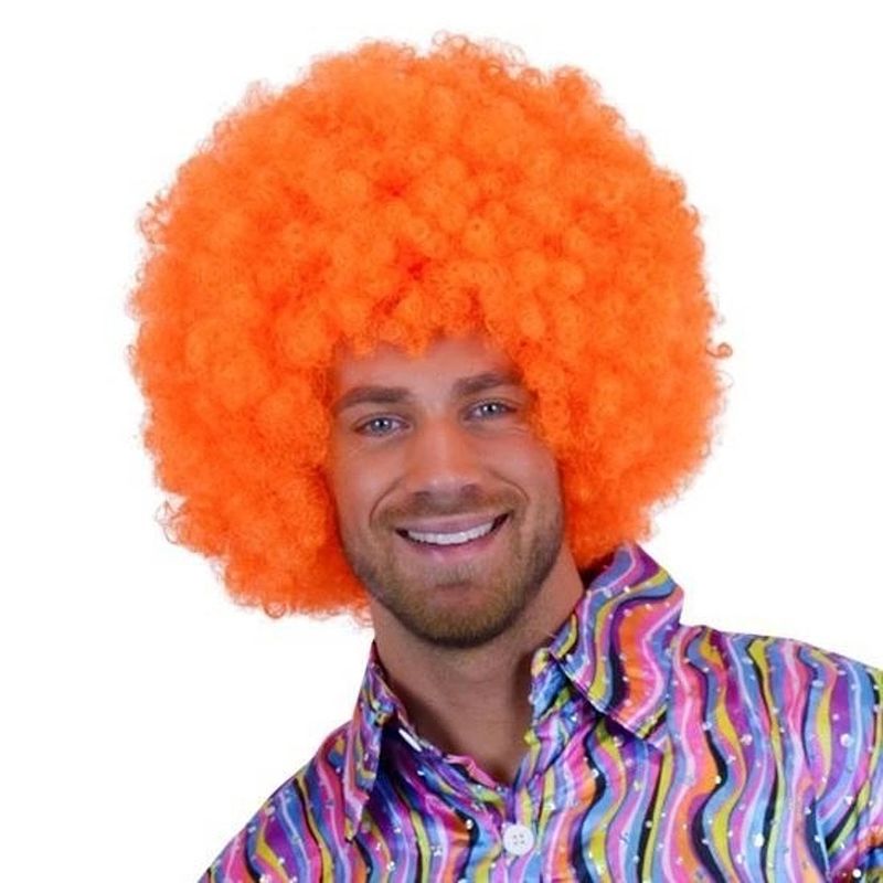 Foto van Neon oranje clowns pruik - verkleedpruiken