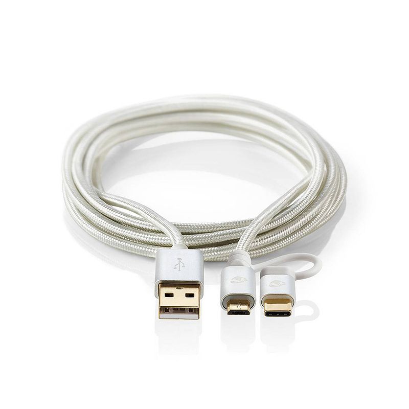 Foto van Nedis 2-in-1-kabel - aluminium - 2.00 m