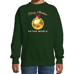 Foto van Bellatio decorations kersttrui/sweater voor kinderen - merry christmas - wereld - groen 14-15 jaar (170/176) - kerst tru