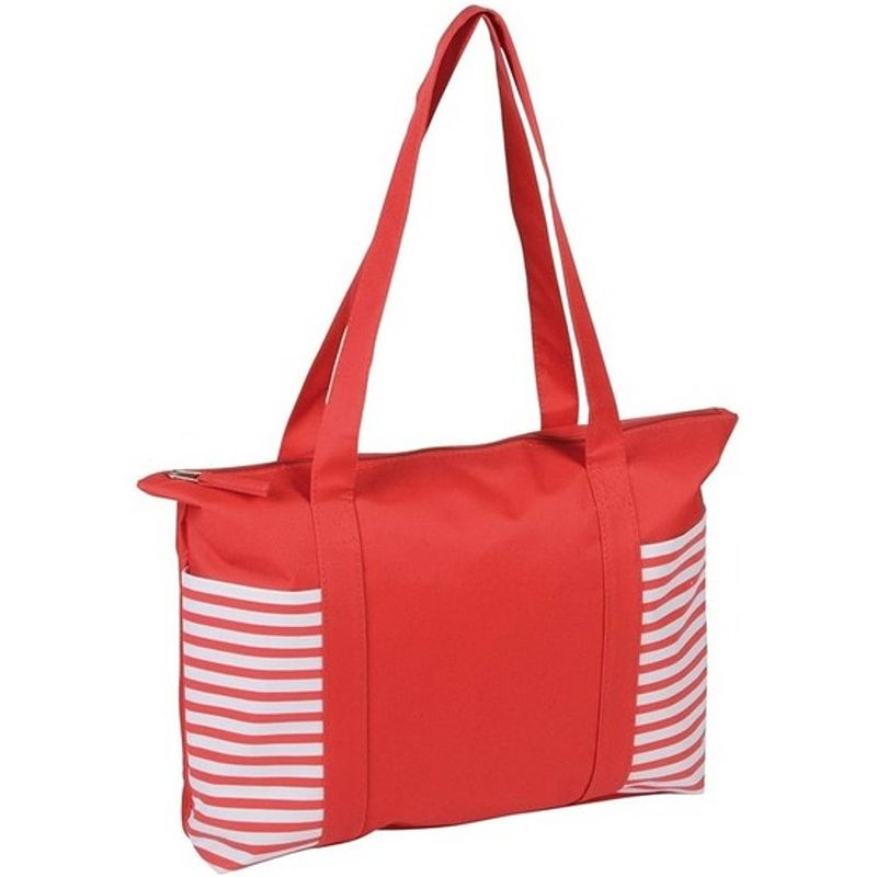 Foto van Strandtas/shopper rood/wit met streepmotief 44 cm - strandtassen