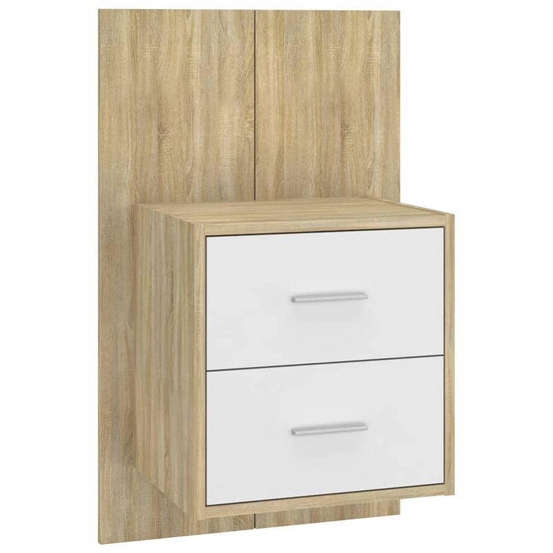 Foto van The living store wandnachtkastje - naam - wit - sonoma eiken - afmetingen- 48.5 x 32.5 x 80 cm - multifunctioneel en