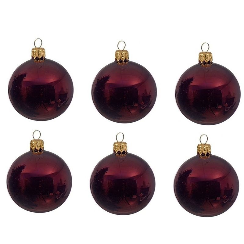 Foto van 6x glazen kerstballen glans donkerrood 8 cm kerstboom versiering/decoratie - kerstbal