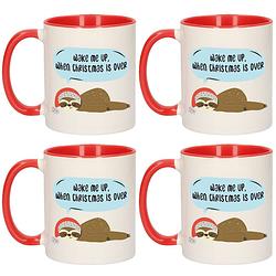 Foto van Set van 4x stuks wake me up when christmas is over kerstcadeau koffiemokken luiaard kerstmis 300 ml - bekers