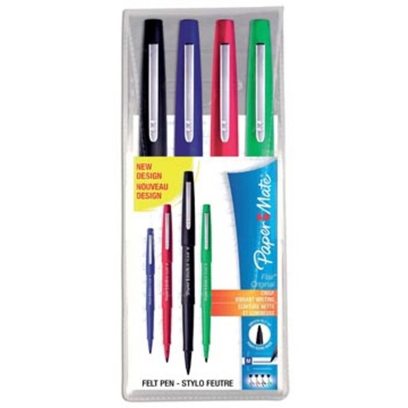 Foto van Paper mate fineliner flair original, etui met 4 stuks in geassorteerde kleuren