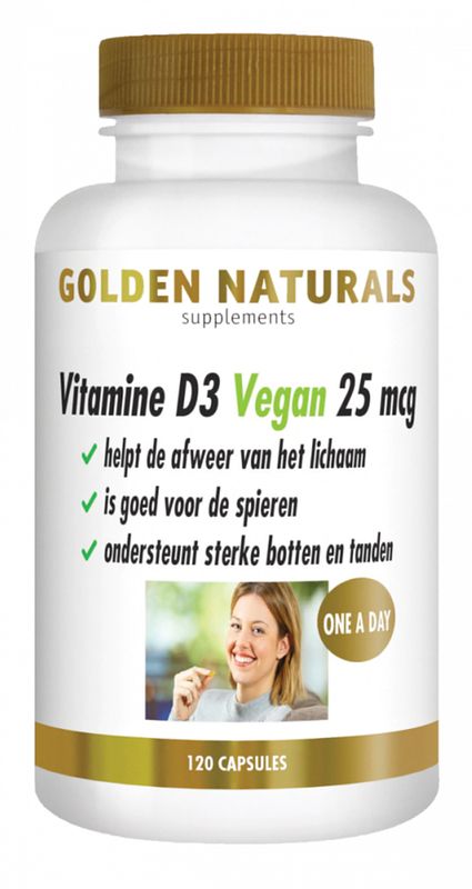 Foto van Golden naturals vitamine d3 vegan 25mcg capsules