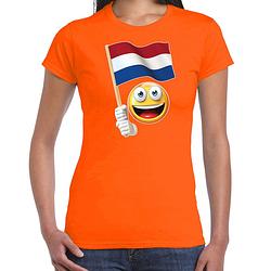 Foto van Emoticon landen / vakantie shirt oranje voor dames met emoticon l - feestshirts