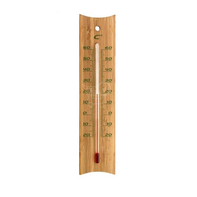 Foto van Binnen/buiten thermometer bamboe 4,5 x 20 cm - buitenthermometers
