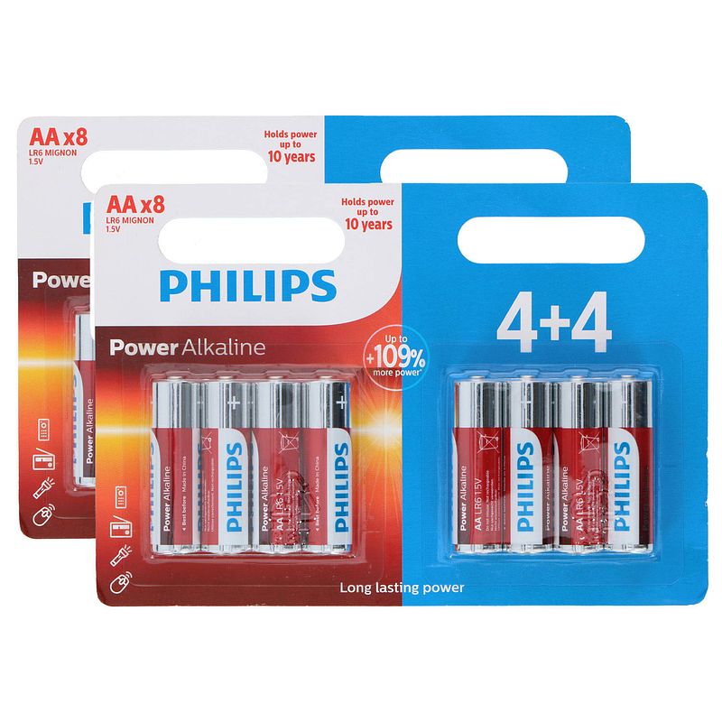 Foto van Batterijen philips - 16x stuks - aa/penlites - alkaline - penlites aa batterijen