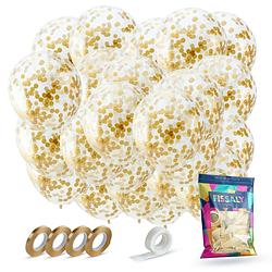 Foto van Fissaly® 40 stuks luxe gouden papieren confetti helium ballonnen met lint - decoratie - feest versiering - latex