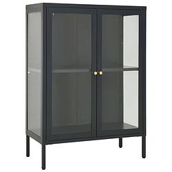 Foto van Vidaxl dressoir 75x35x105 cm staal en glas antracietkleurig