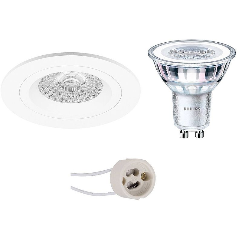 Foto van Led spot set - pragmi rodos pro - gu10 fitting - inbouw rond - mat wit - ø93mm - philips - corepro 827 36d - 3.5w - warm