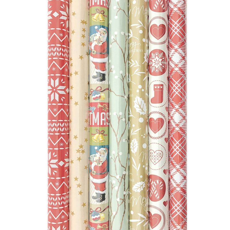 Foto van Assortimment kerstcadeaupapier inpappapier voor kerst k23-012 - 200 cm 70 cm - 7 rollen