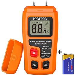 Foto van Profeco vochtmeter voor hout - houtvochtmeter houtvochtigheidsmeter - geschikt voor wel 100 soorten hout - oranje