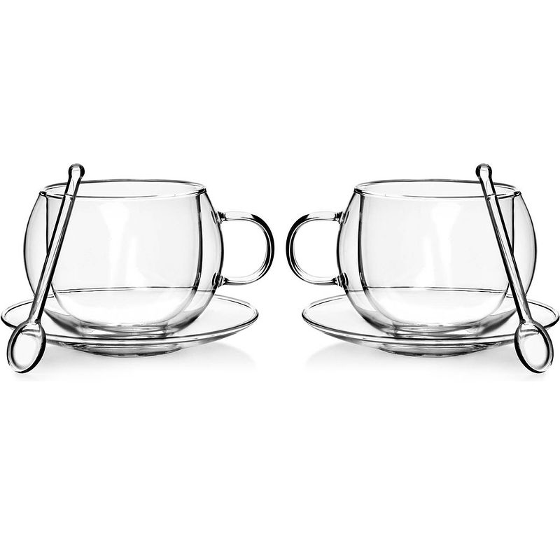 Foto van Affekdesign set van 2 dubbelwandige thee of koffie glazen met schotel en lepel 250ml