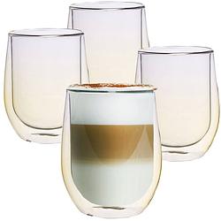 Foto van Gele dubbelwandige koffieglazen - dubbelwandige theeglazen - cappuccino glazen - 300ml - set van 4