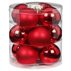 Foto van 12x stuks glazen kerstballen rood 8 cm glans en mat - kerstbal