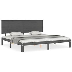 Foto van The living store bedframe massief grenenhout - grijs - 203.5 x 203.5 x 82.5 cm - multiplex lattenbodem - uitstekende