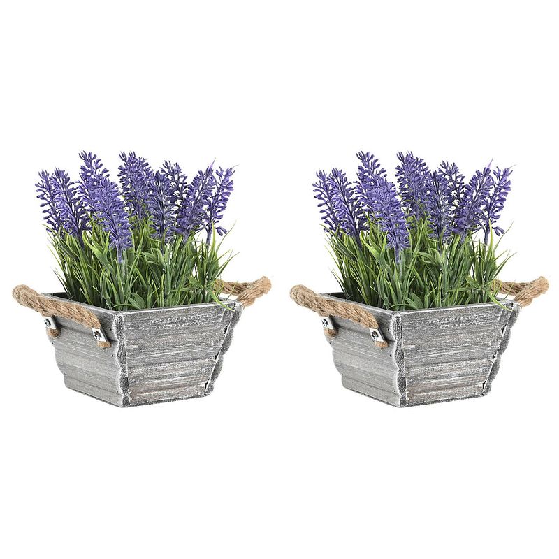 Foto van Items lavendel bloemen kunstplant in bloempot - 2x - paarse bloemen - 15 x 20 cm - bloemstukje - kunstplanten