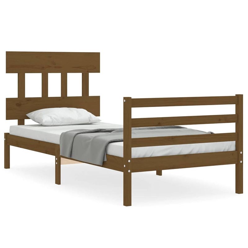 Foto van The living store bed grenenhout - bedframe 205.5 x 95.5 x 81 cm - multiplex lattenbodem