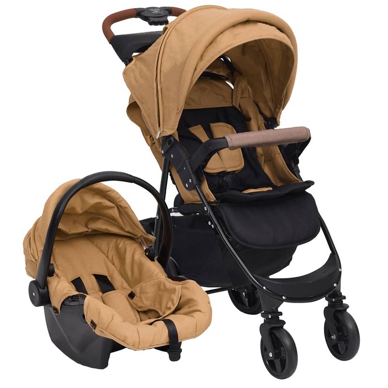 Foto van Vidaxl kinderwagen 3-in-1 staal taupe