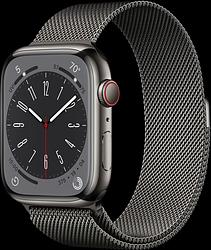 Foto van Apple watch series 8 4g 45mm grafiet rvs milanese polsband