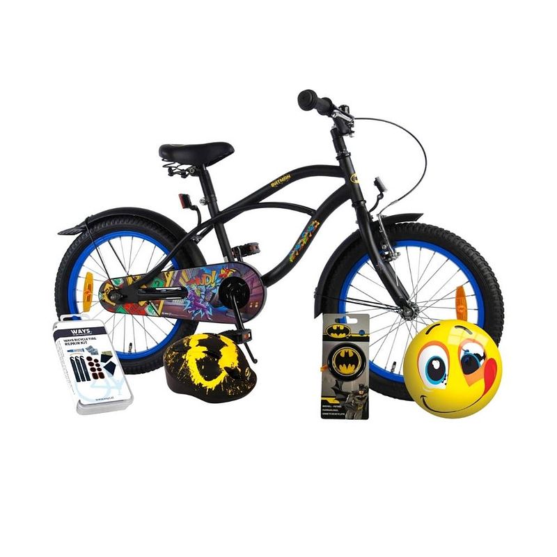 Foto van Volare kinderfiets batman - 18 inch - zwart - inclusief fietshelm en accessoires