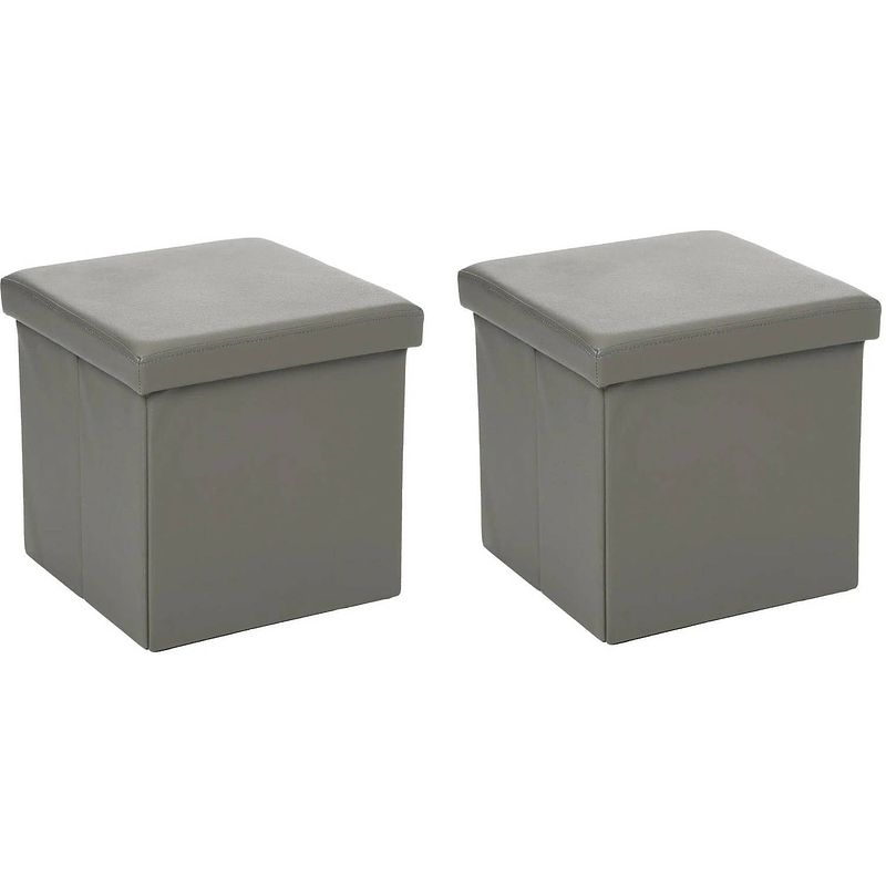 Foto van Atmosphera poef/hocker/voetenbankje - 2x - opbergbox - grijs - pvc/mdf - 38 x 38 cm - poefs