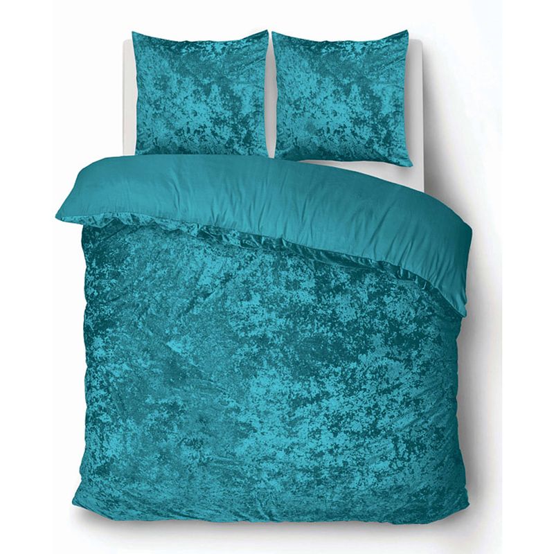 Foto van Isleep dekbedovertrek crushed velvet - turquoise - 2-persoons 200x200/220 cm