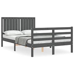 Foto van The living store-bedframe-met-hoofdbord-massief-hout-grijs-120x200-cm - bed