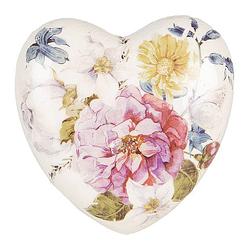 Foto van Clayre & eef decoratie hart 8x8x4 cm roze beige keramiek bloemen decoratief figuur decoratieve accessoires