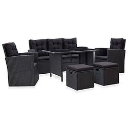 Foto van Vidaxl 6-delige loungeset met kussens poly rattan zwart