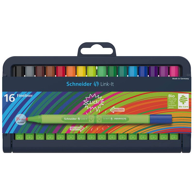 Foto van Schneider fineliner set link-it 0,4 mm rubber 16 stuks