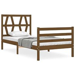 Foto van The living store bedframe grenenhout - 205.5 x 105 x 100 cm - multiplex lattenbodem - honingbruin