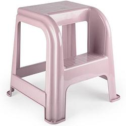 Foto van Plasticforte keukenkrukje/opstapje - met 2 treden - roze - kunststof - 43 x 43 x 46 cm - huishoudkrukjes