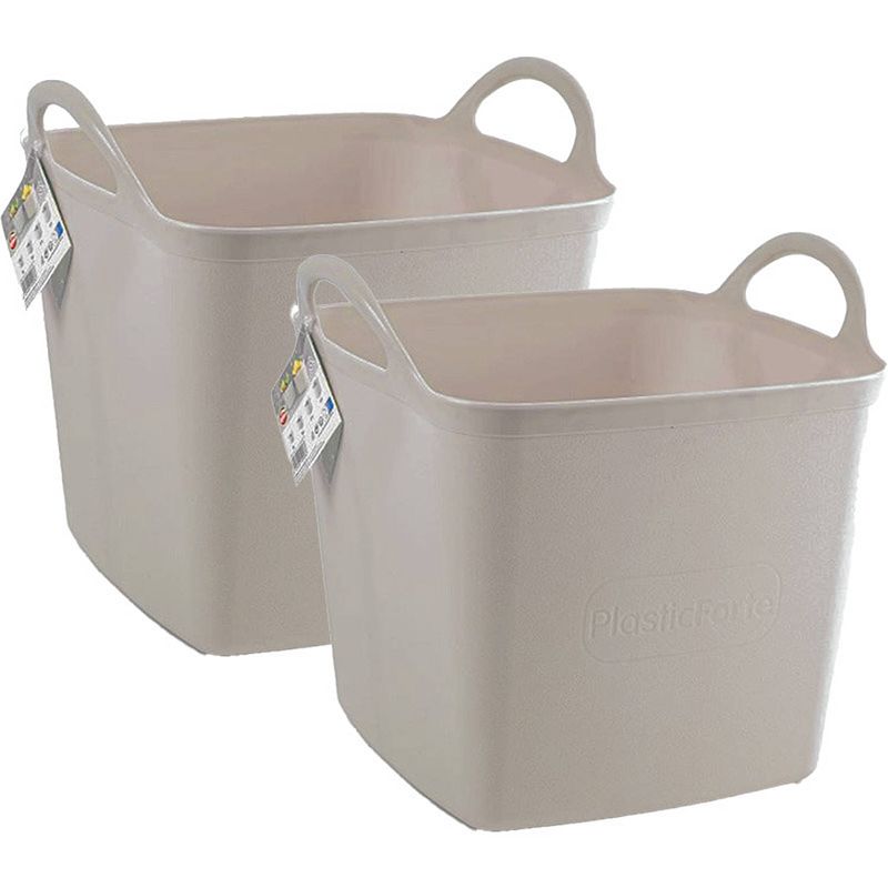 Foto van Plasticforte kuip/emmer/wasmand - 2x - flexibel - beige - 43 liter - vierkant - kunststof - wasmanden