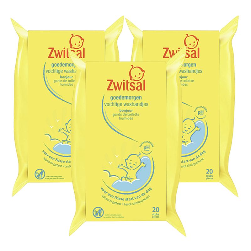 Foto van Zwitsal - baby washandjes goedemorgen - 3 x 20st - voordeelpack