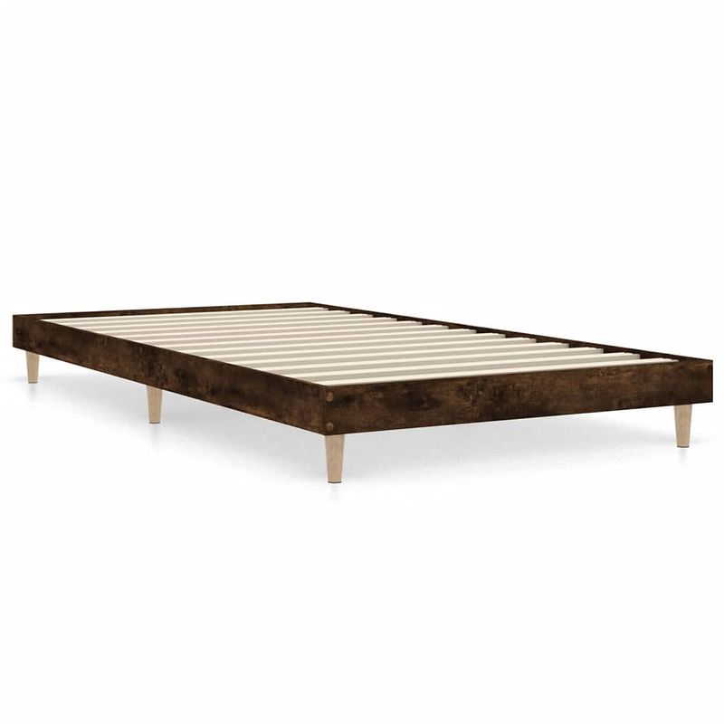 Foto van The living store bedframe - gerookt eiken - 193 x 93 x 20 cm - duurzaam hout - stevige poten - multiplex lattenbodem-