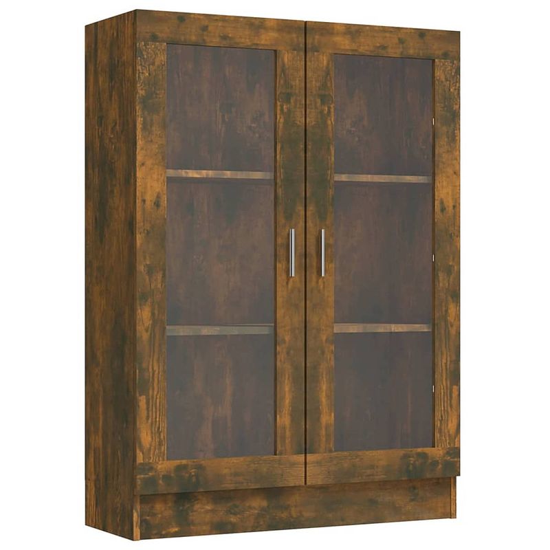 Foto van The living store vitrinekast - gerookt eiken hout - 82.5 x 30.5 x 115 cm - met 3 vakken en 2 glazen deuren